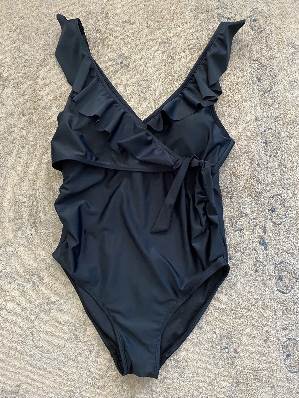 Kindred Bravely Maternity Nursing One Piece Swimsuit Small Black Ruffle Wrap